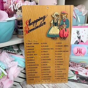 Vintage Wooden Shopping Reminder Dutch Boy & Girl Kitchen Decor Grocery List Vtg